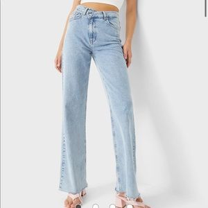 Stradivarius stepped waist dad jean in washed blue
